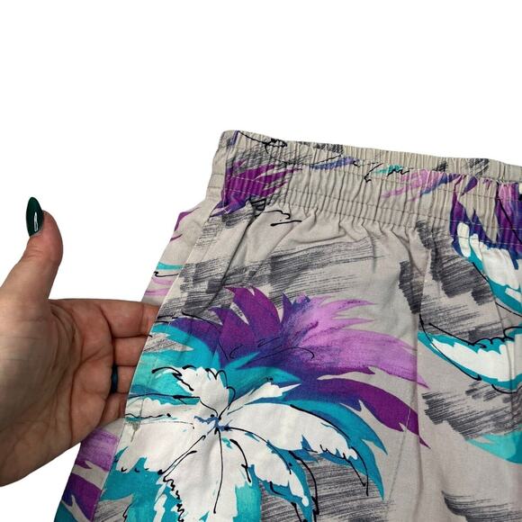 Vintage 90s Palm Tree AOP Swim Trunks Walking Shorts Jazz Visual Effects S Small - Picture 3 of 7